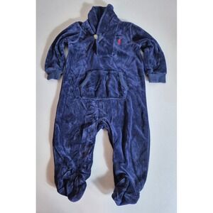 Polo Ralph Lauren Baby Boys One-Piece Velour Romper 6 Months Navy with Red Pony